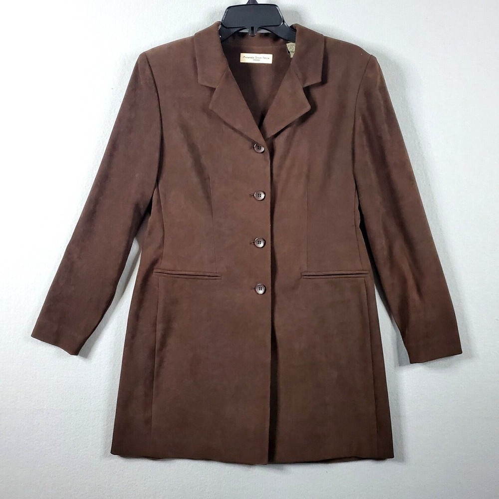 Amanda Smith Petites Button up Long Brown Jacket Womens Size 6P Stretch